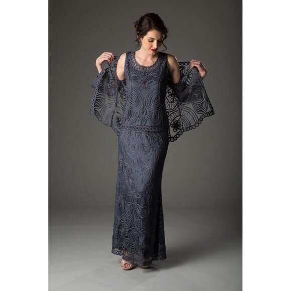 SOULMATES 3 piece set skirt jacket shell silk formal beaded evening graphite L - Picture 3 of 16